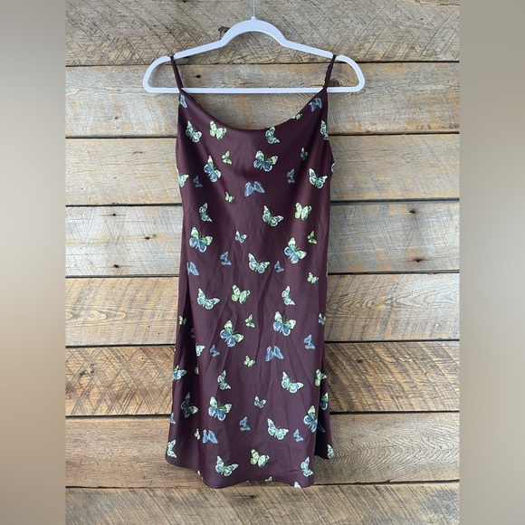 Urban Outfitters Women’s Medium Mallory Butterfly Mini Slip Dress Silky Summer - Picture 3 of 14